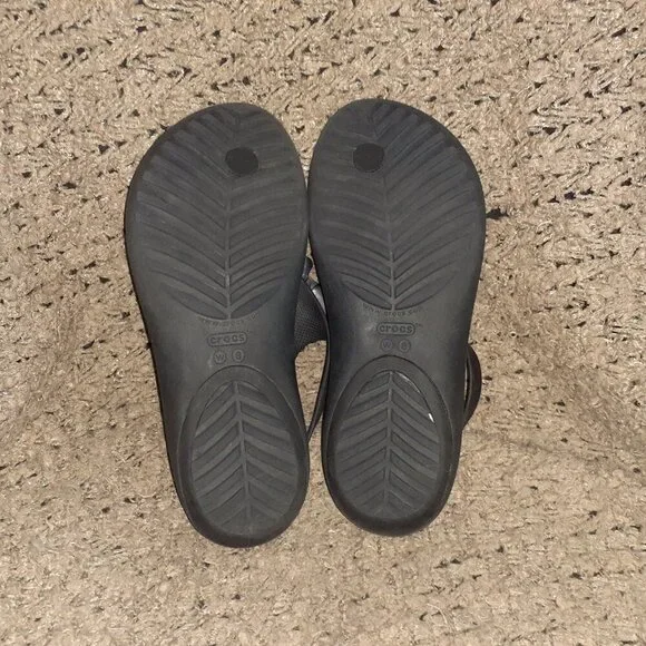 CROCS-Sexi Serena Flip Flop Sandals Black Comfort Thong Floral-Sz 8-Near Mint - Picture 7 of 7